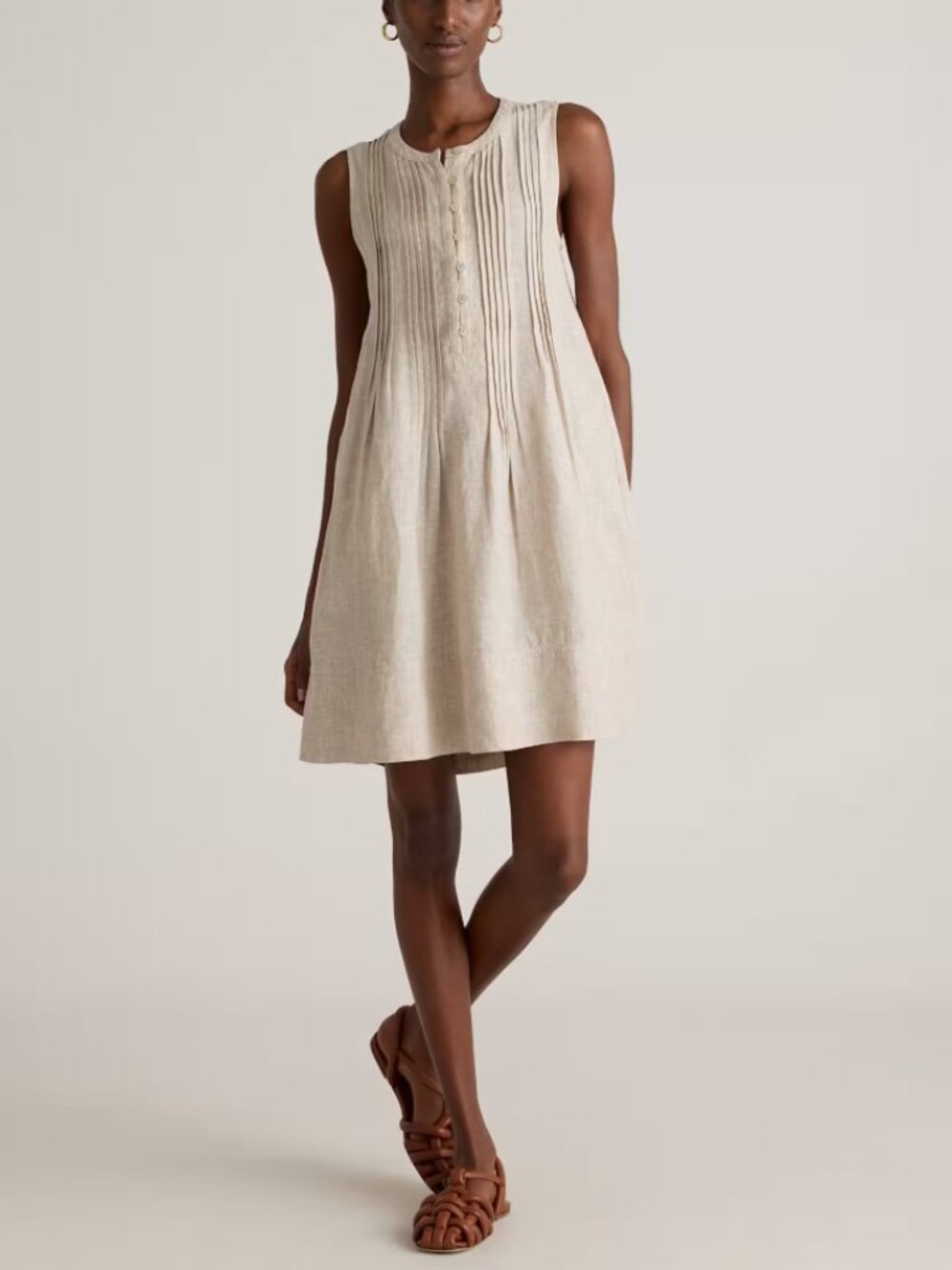 NWT Quince 100% European Linen Sleeveless Swing Dress in Sand Sz Medium